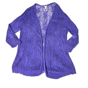 Chico’s purple open stitch lacy look cotton rayon cardigan sweater Chico’s 3 (XL